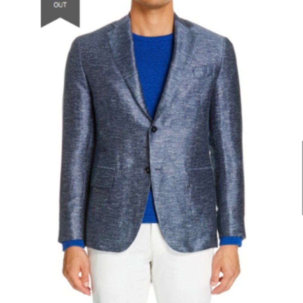 $1295 Eidos Napoli Balthazar Trim Fit Linen Blend Sport Coat Size EU 52 /7R Blue